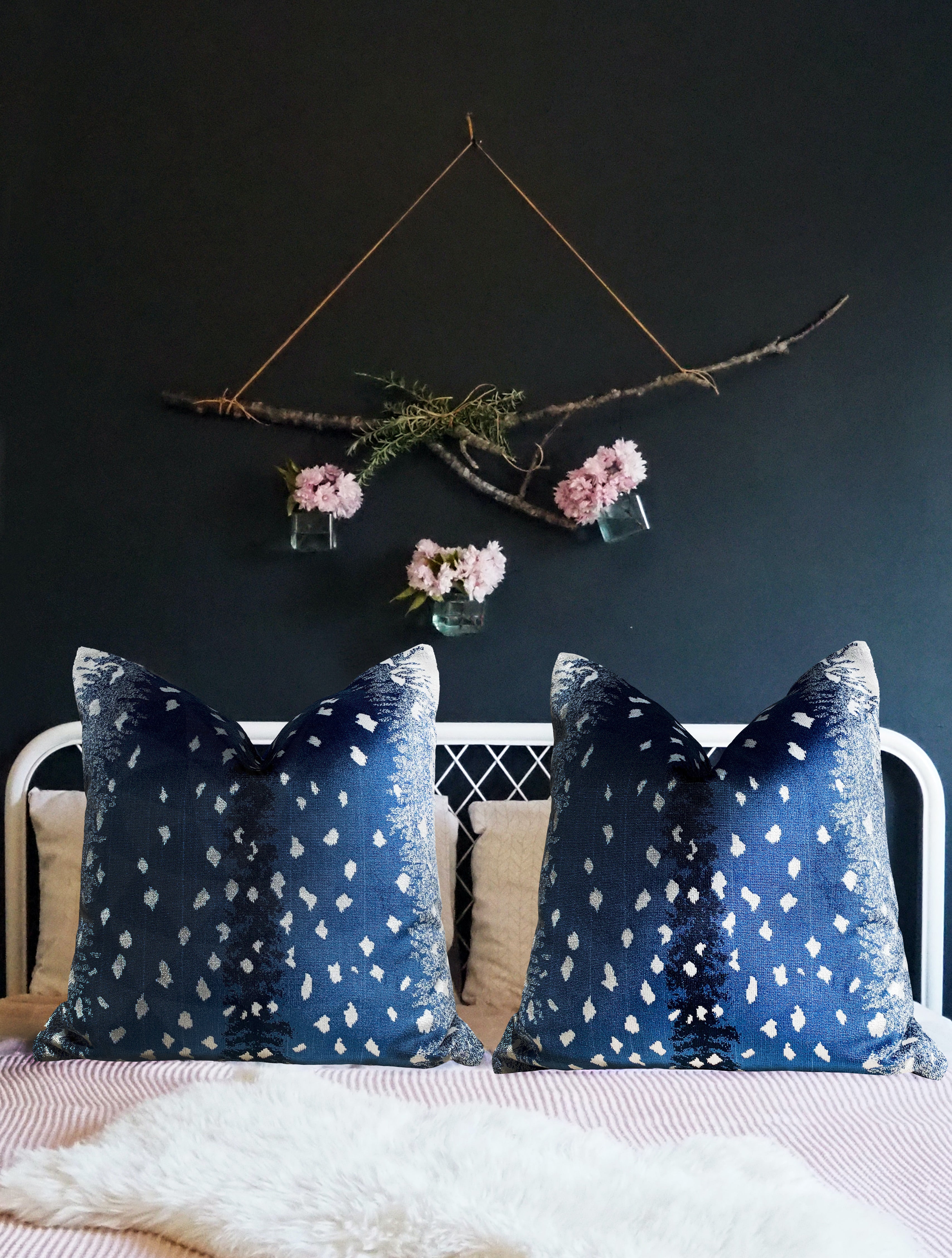 Scalamandre Antelope Velvet Pillow In Midnight Blue.